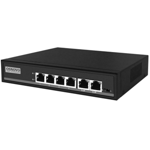 Коммутатор OSNOVO SW-20600/A(80W) (L2, 6 портов: 4 PoE, 2 Uplink 10/100 Мб/с, 80 Вт, Защита от КЗ и Перегрузки, Грозозащита 3 кВ)