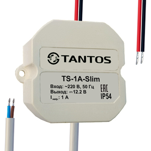 Блок питания Tantos TS-1A-Slim (12 В, 1 А, защита от перегрузки, кз, пробоя, IP54, для скрытой установки)