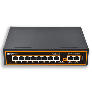 Коммутатор Optimus U1E-8F/2F (12-24V) (L2, 10 Портов: 8 PoE, 2 Uplink 10/100 Мб/с, Бюджет PoE 120 Вт, Watchdog)