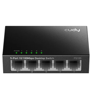 Коммутатор CUDY FS105 (L2, 5 Портов, 10/100 Мбит/с, Металл, БП в комплекте)