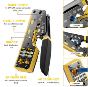 Кримпер для обжима витой пары ZoeRax (Обжим, отрез, зачистка. RJ-45(8P8C), RJ-11(6P4C, 6P2C), RJ-12(6P6C))