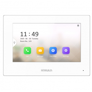 Монитор IP видеодомофона HiWatch VDP-H3212W (белый, 7", сенсорный экран, SD, PoE, WiFi, 2x4-проводных разъема, трев. инт. 2/2, RS-485)