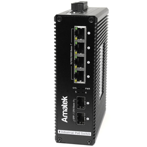 Коммутатор промышленный Amatek AN-SXGM6P4A (L2, 6 портов: 4 PoE+, 2 SFP 1Гб/с, VLAN, STP, QoS, Watchdog, Защита интерфейсов)