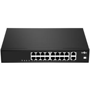 Коммутатор Smartec ST-NS216MB-GD (18 портов: 16 PoE 10/100 Мб/с, 2 Uplink 1 Гбит/с, Бюджет PoE 175 Вт, Автоопределение, VLAN, Грозозащита 6 кВ)