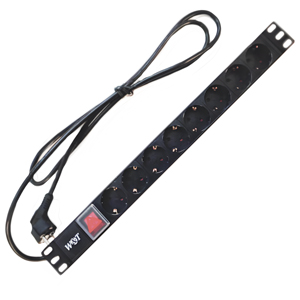 Блок электрических розеток W&T WT-PDU-G8-CB (1U, 19", 8 Розеток, С выключателем и предохранителем, Шнур 2м, Schuko)