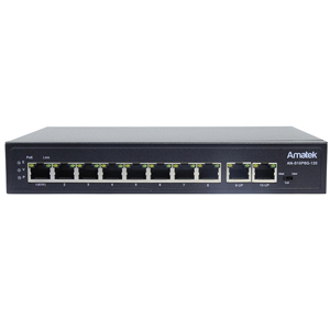 Коммутатор Amatek AN-S10P8G-120 (10 портов: 7 PoE+ 100 Мбит/с, 1 HiPoE, 2 Uplink 1 Гбит/с, Watchdog)